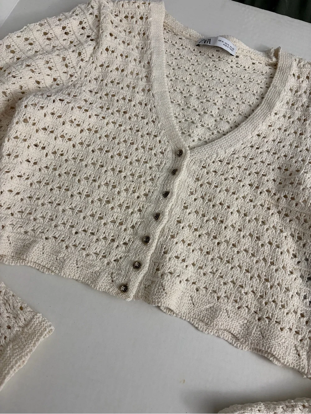 Zara Cream Cropped Knit Cardigan